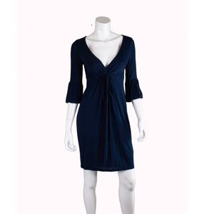 Deep plunge neckline blue dress